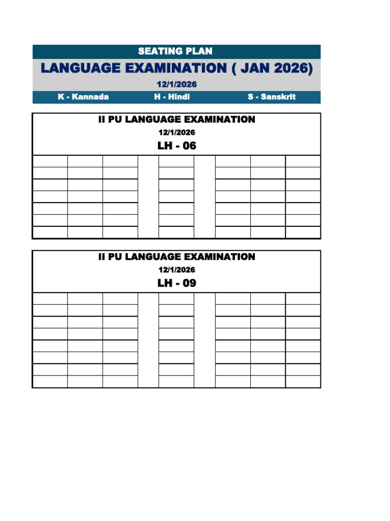 Language Examination Seating Plan 2026 | PDF