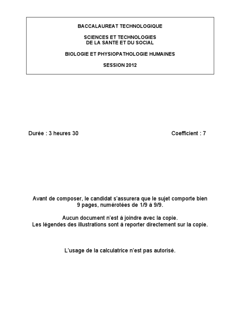 Corrigé Bac St2s 2014 Sciences Et Techniques Sanitaires Et Sociales ST2S Biologie-Physiopathologie | PDF | Drépanocytose | Hémoglobine