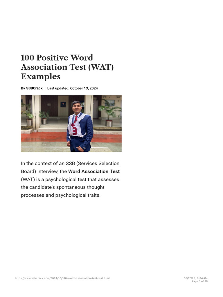 100 Positive WAT Examples for SSB Interviews | PDF | Happiness | Psychology
