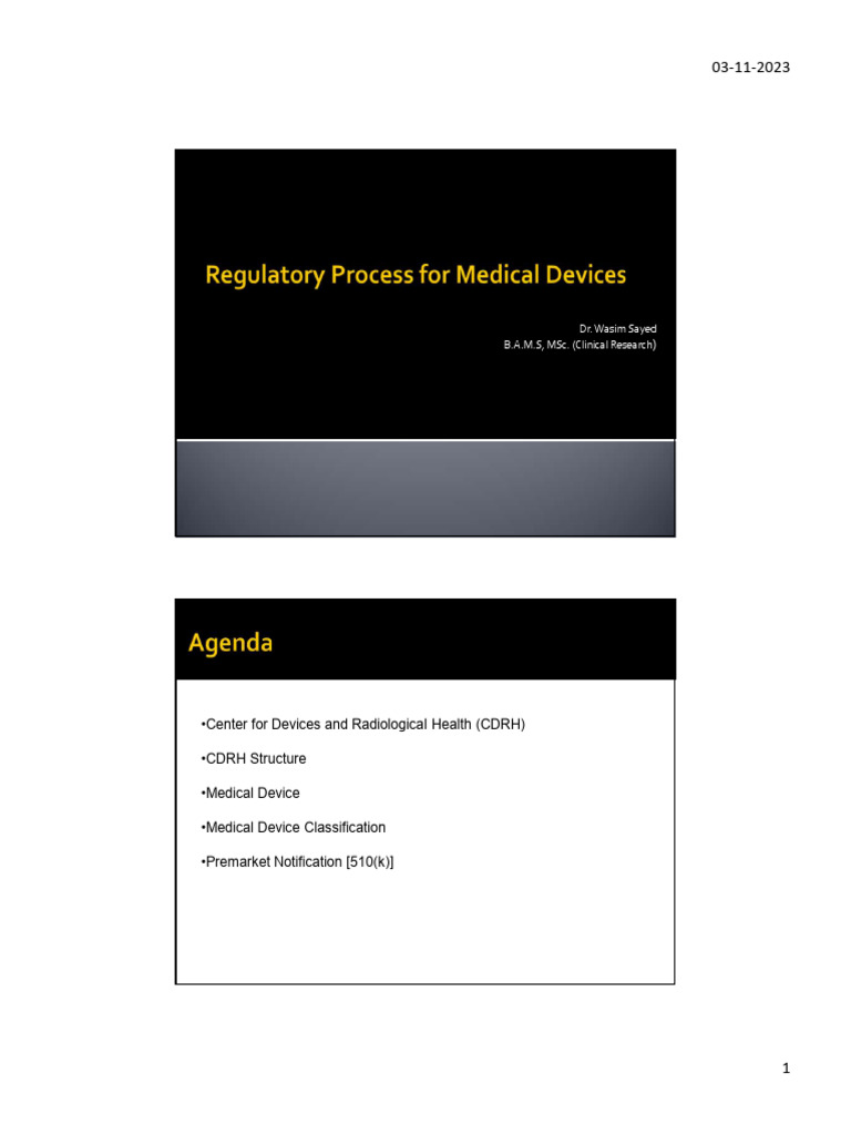 Overview of CDRH Medical Device Regulation | PDF | Medical Device ...