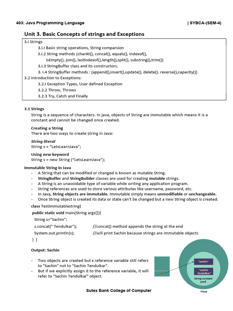 Java Strings and Exceptions Overview | PDF | String (Computer Science ...