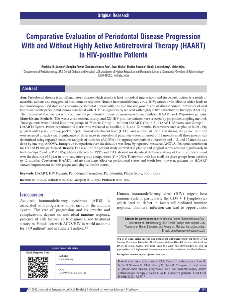 Impact of HAART on Periodontal Health in HIV | PDF | Periodontology ...