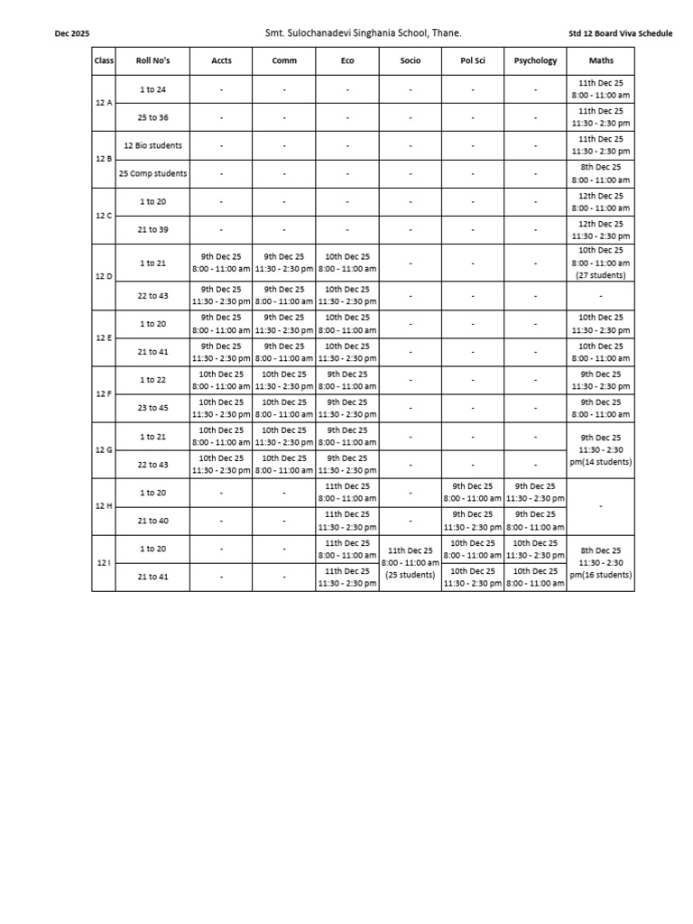 Std 12 Board Viva Schedule 2025 | PDF