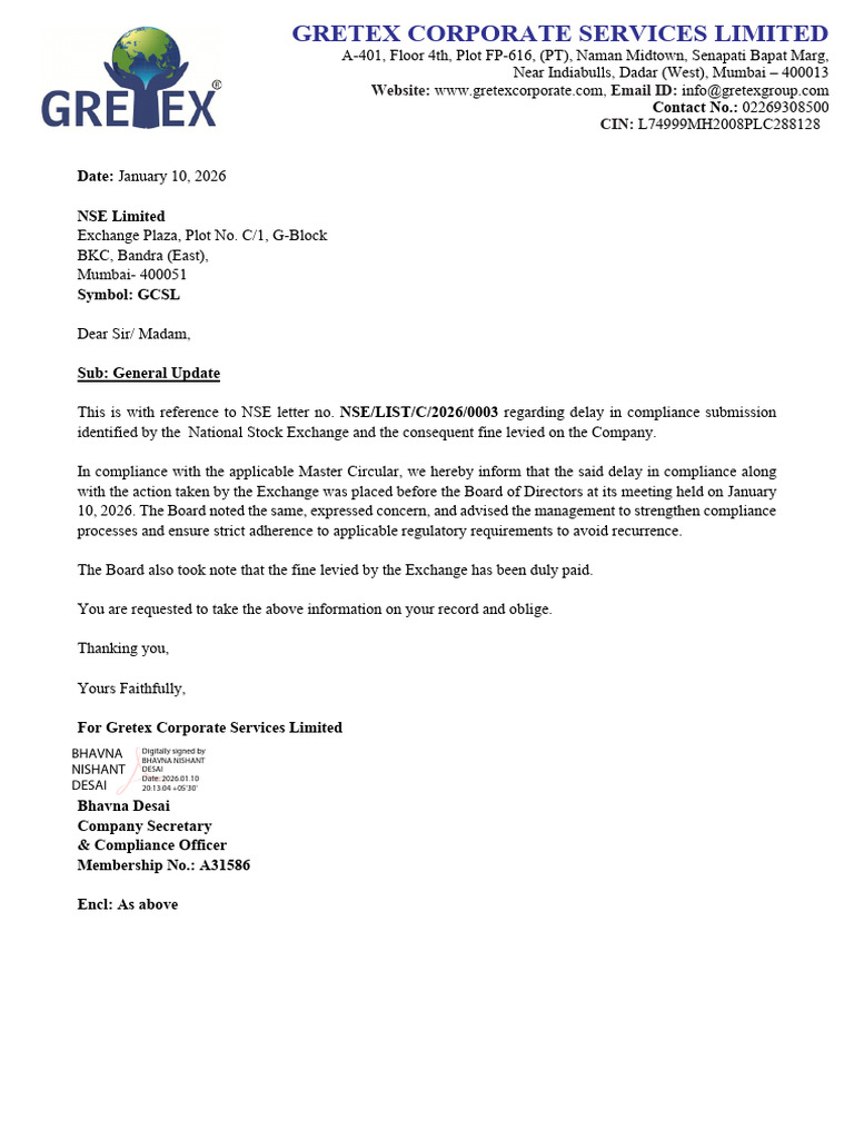 Bdesai 10012026201931 Intimation of Delay in Integrated Filing | PDF ...