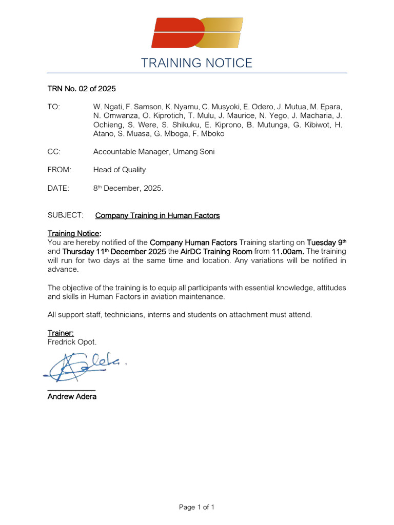 Human Factors Training Notice 2025 | PDF