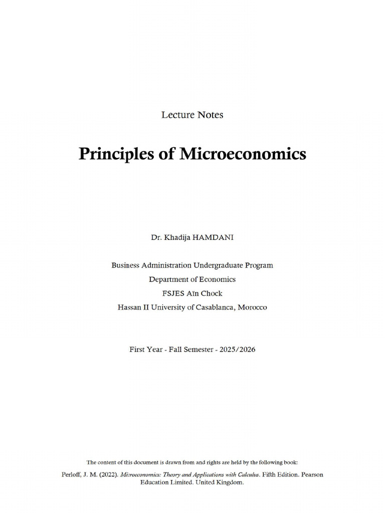 BA S1 Principles of Microeconomics Lecture Notes | PDF
