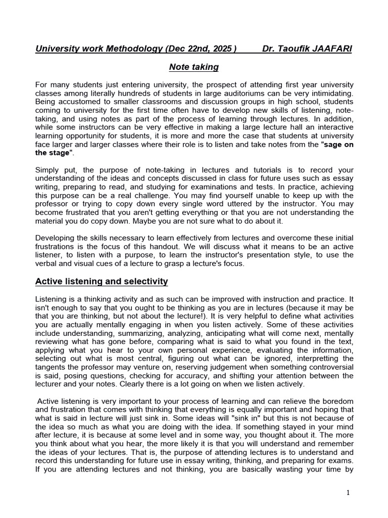 Effective Note-Taking Strategies for University | PDF | Lecture | Thought