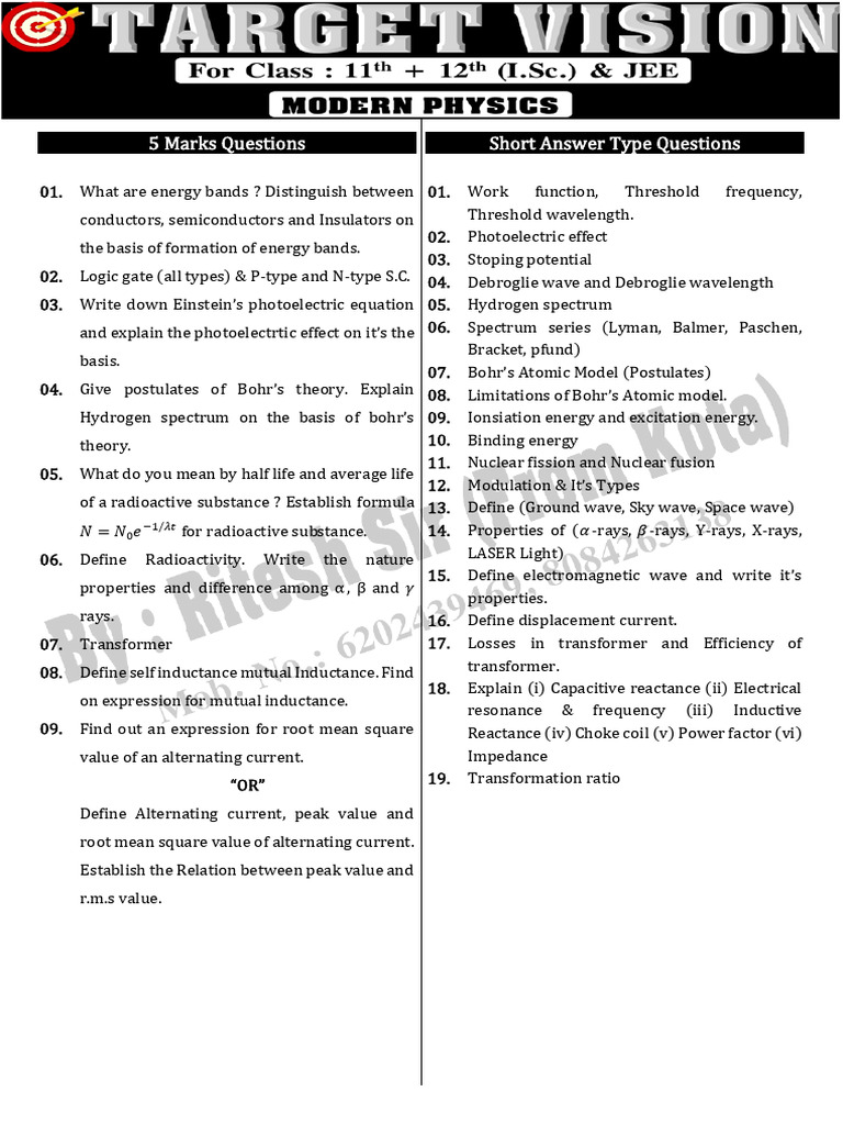 Modern Physics Subjective | PDF | Inductance | Electromagnetic Spectrum