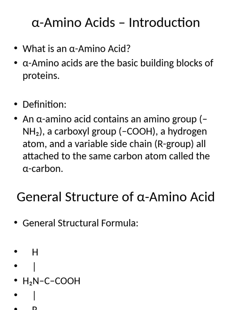 Structure of Alpha Amino Acids Biochemistry | PDF