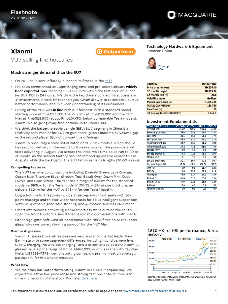 MacquarieResearch YU7sellinglikehotcakes Jun 27, 2025 | PDF