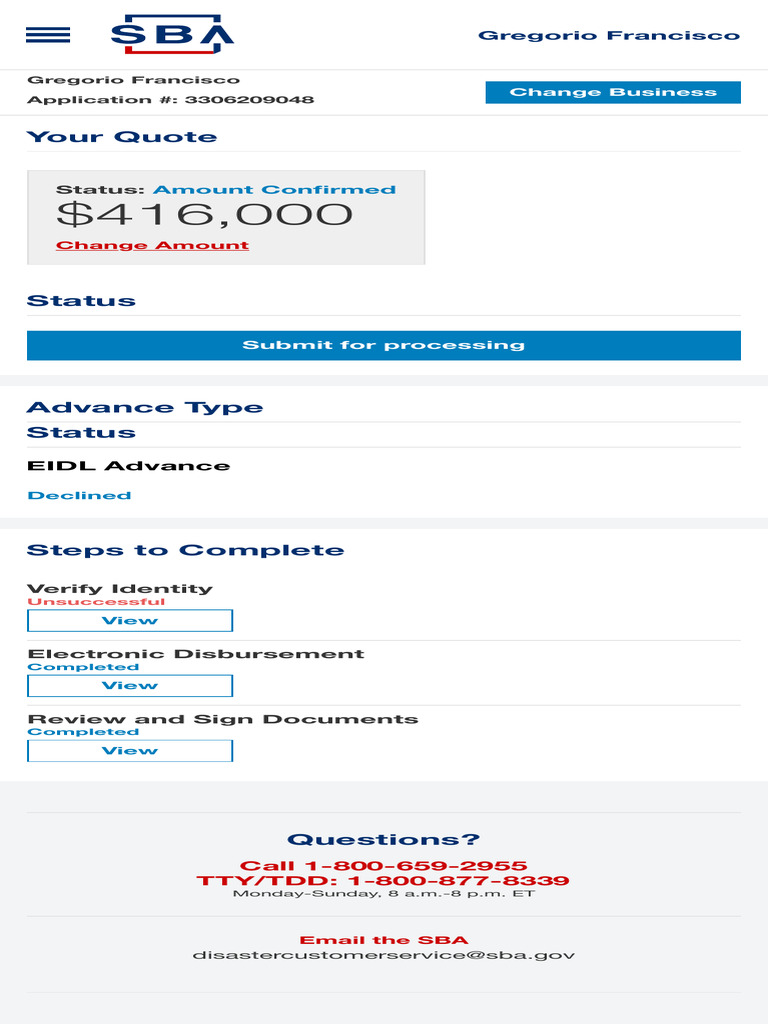 My Quote - SBA Economic Injury Disaster Loan Portal Application | PDF