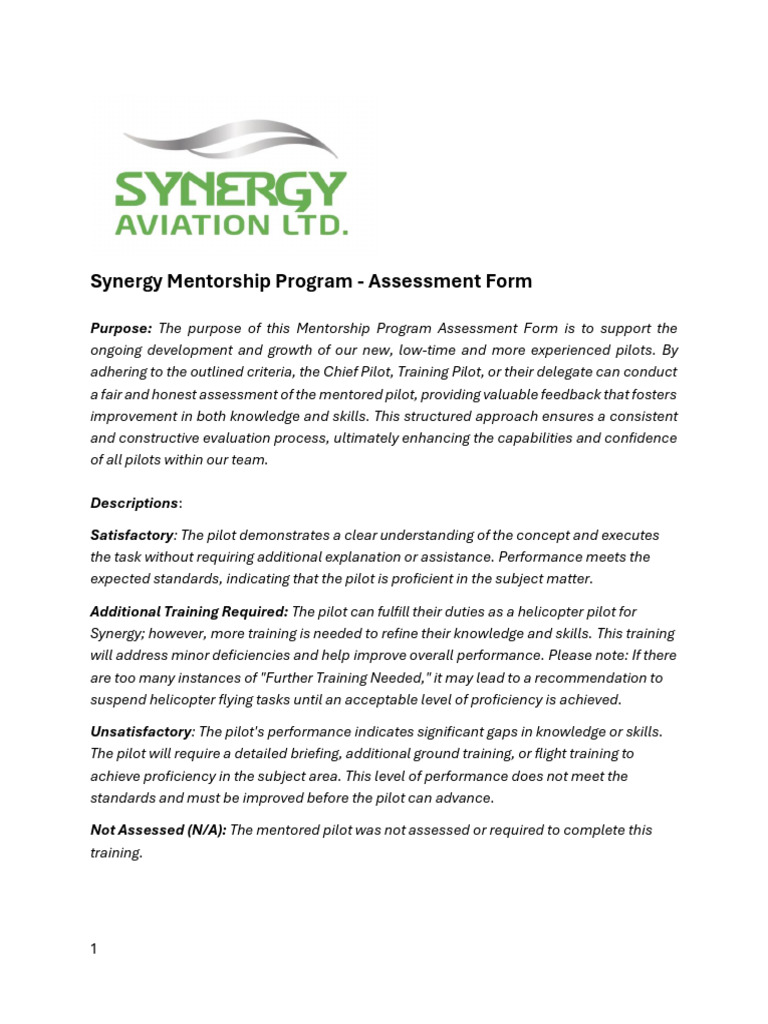 Synergy Mentorship Program Assessment Form | PDF | Mentorship | Aerospace