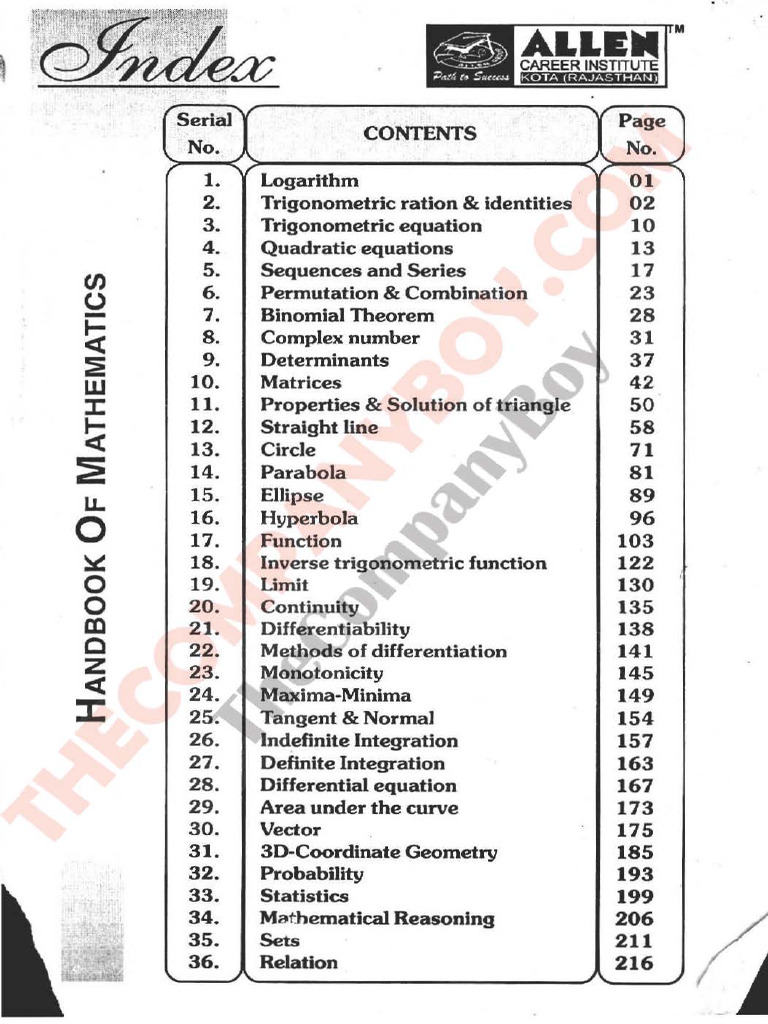 Allen Handbook of Mathematics Formulae For JEE NEET | PDF