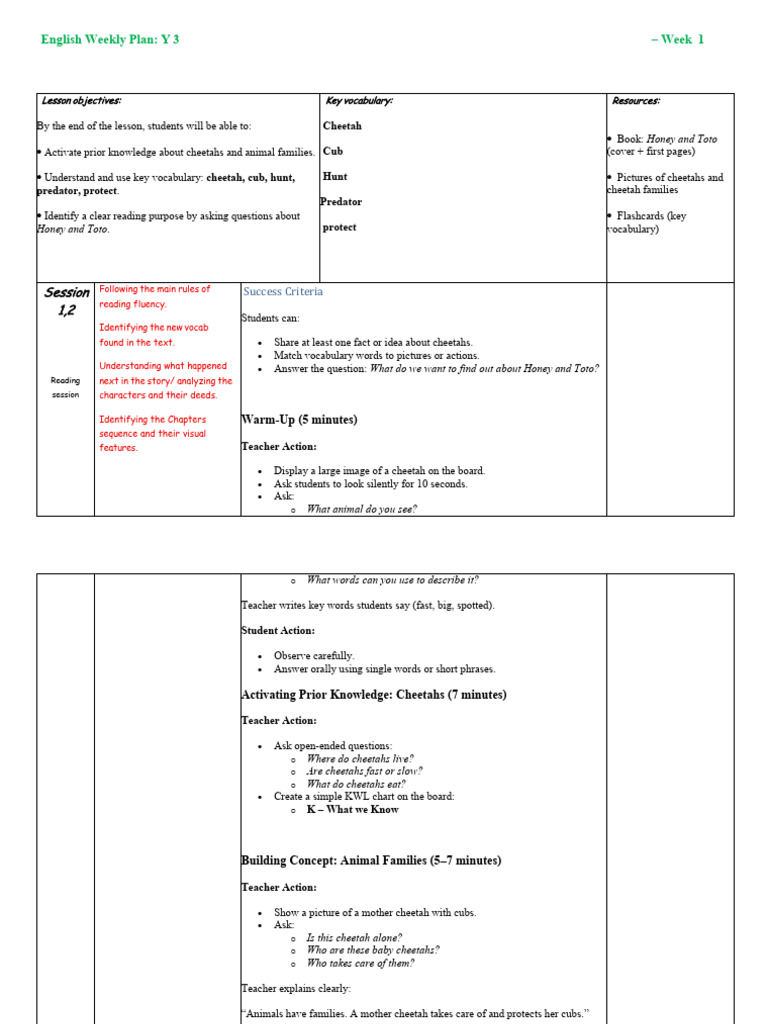 Lesson Plan Week 1 Year 3 | PDF | Vocabulary | Cognitive Science