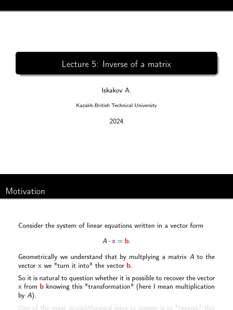 Matrix Inversion Explained | PDF | Matrix (Mathematics) | Algebra