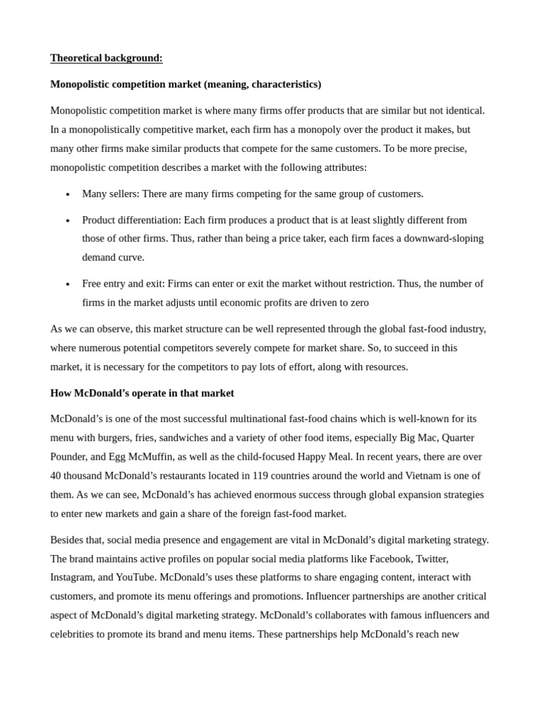 Theoretical Background | PDF | Mc Donald's | Monopoly