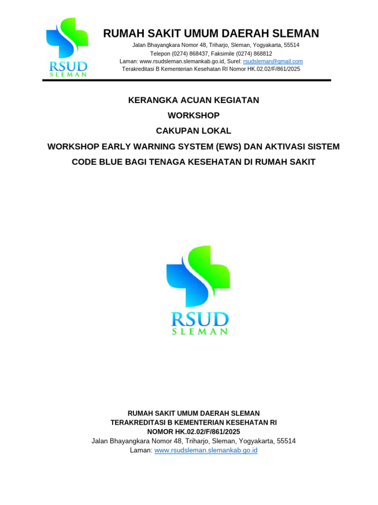Workshop EWS dan Code Blue RSUD Sleman | PDF
