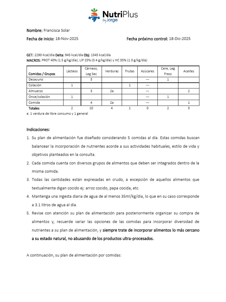 Plan de Alimentación Personalizado 2025 | PDF | Alimentos | Vegetales