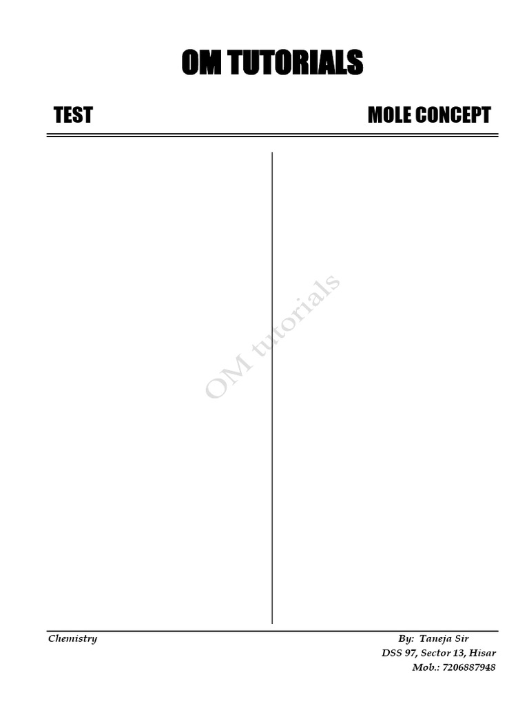 Mole Concept Practice Questions | PDF | Mole (Unit) | Physical Chemistry