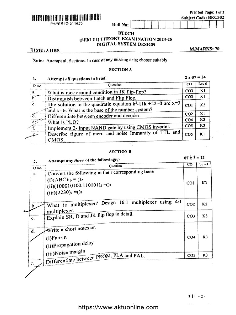 Digital System Design Exam Paper 2023-24 | PDF | Logic Gate ...