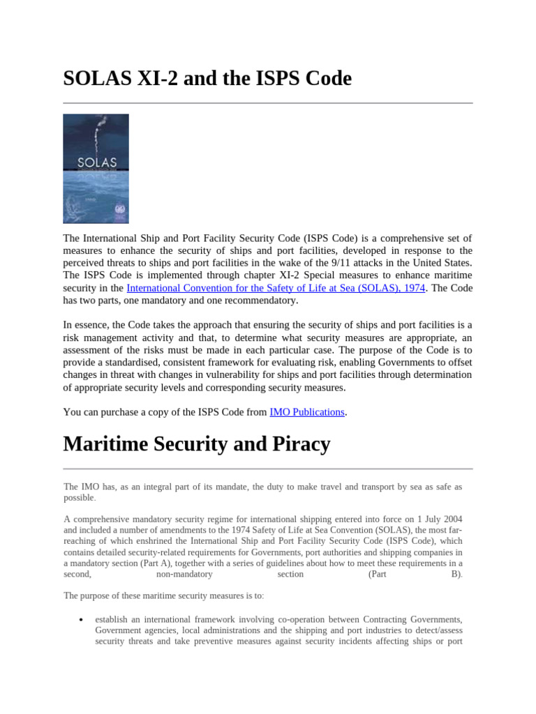 ISPS Code and SOLAS XI-2 Overview | PDF | Water Transport | Shipping