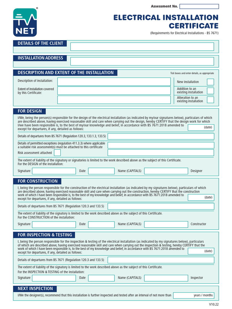 Electrical Installation Certificate Template | PDF | Electrical Wiring ...