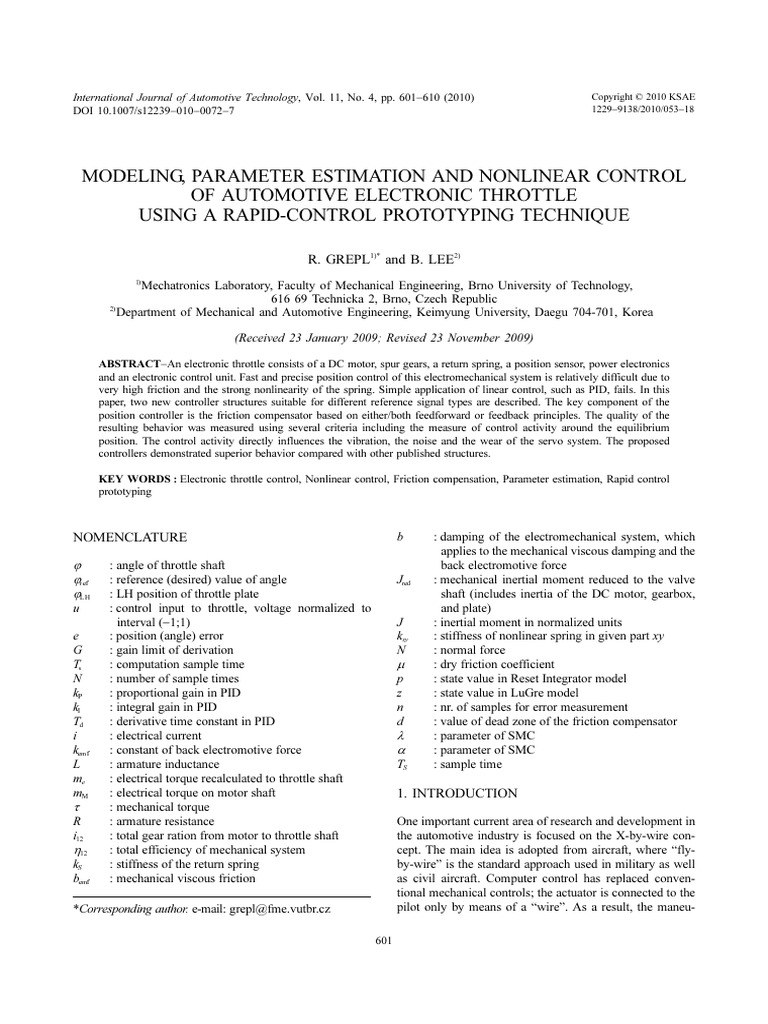 Nonlinear Control of Electronic Throttle | PDF | Friction | Control Theory