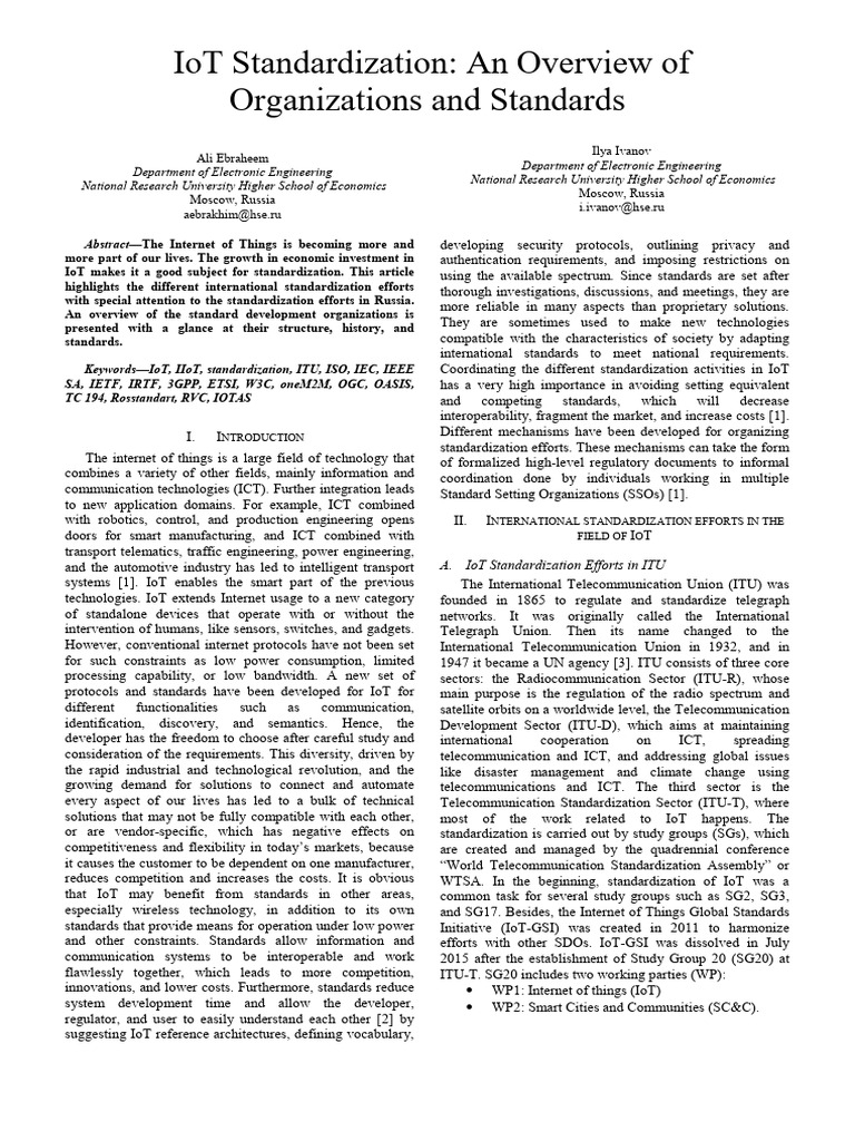 IoT Standardization Overview and Efforts | PDF | Iso/Iec Jtc 1 ...