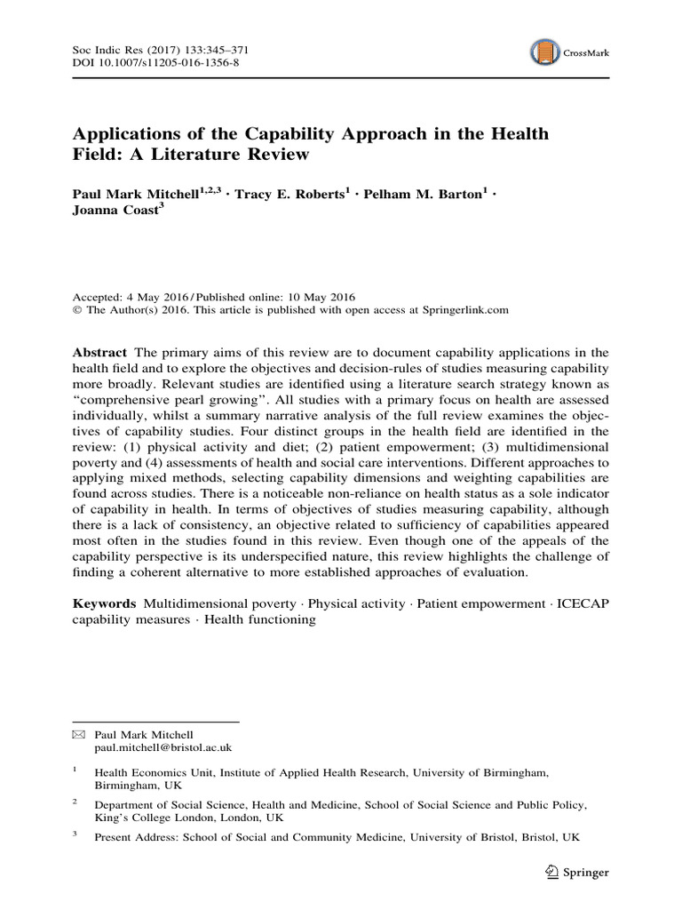 Capability Approach in Health: A Review | PDF