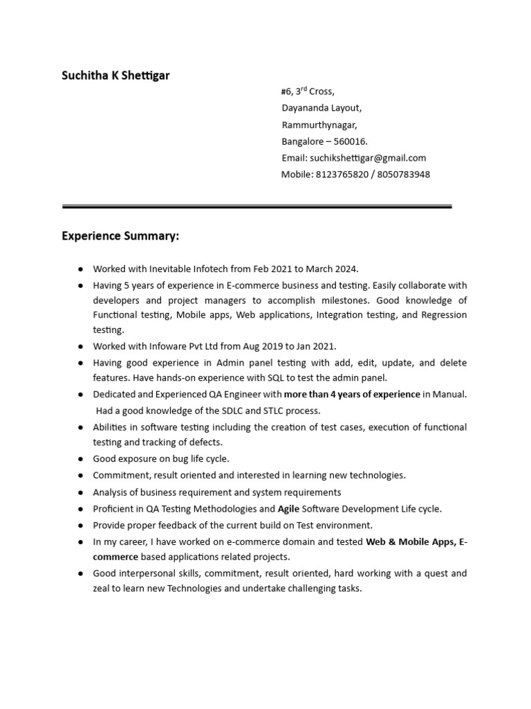 QA Engineer Resume: E-commerce & Testing | PDF | Usability | Software ...