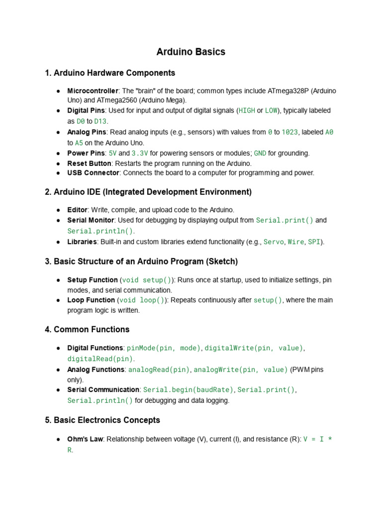 Arduino Basics: Components and Programming | PDF | Arduino | Electronics