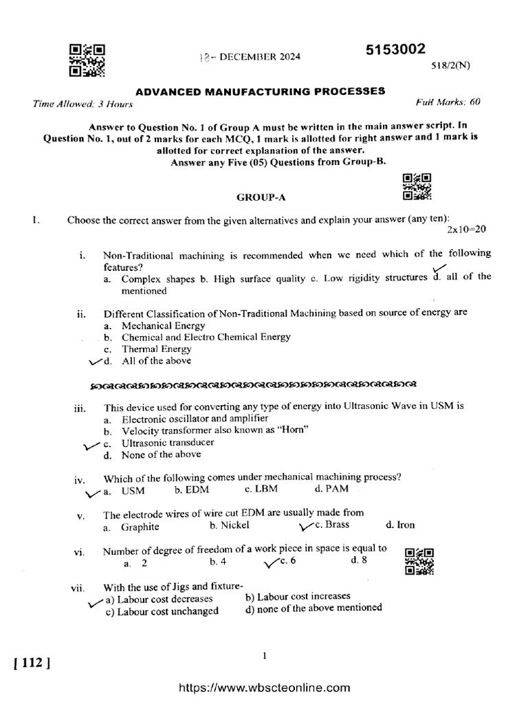Me 5 Sem Advanced Manufacturing Processes 518 2 N Dec 2024 | PDF