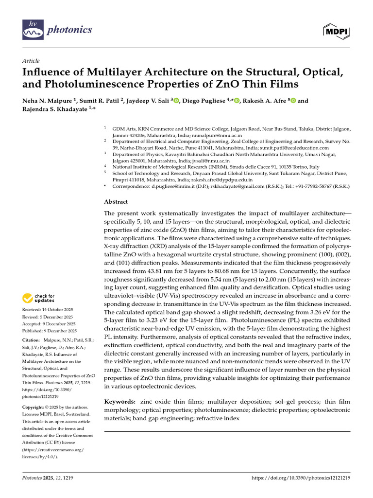 ZnO Thin Films: Impact of Layer Count on Properties | PDF | Zinc Oxide ...