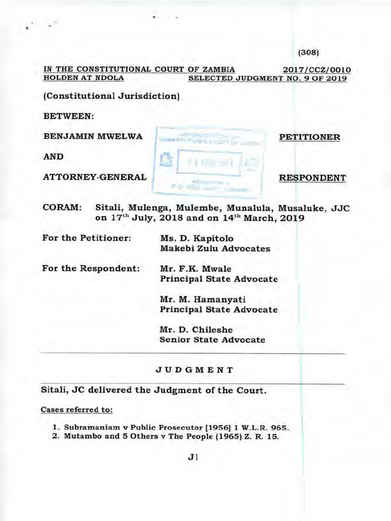 Zambian Constitutional Court Ruling | PDF | Prosecutor | Government