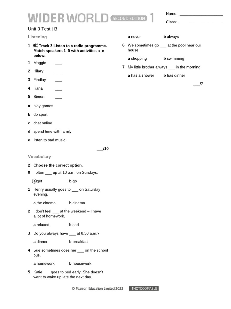Unit 3 Listening and Vocabulary Test | PDF | Linguistics