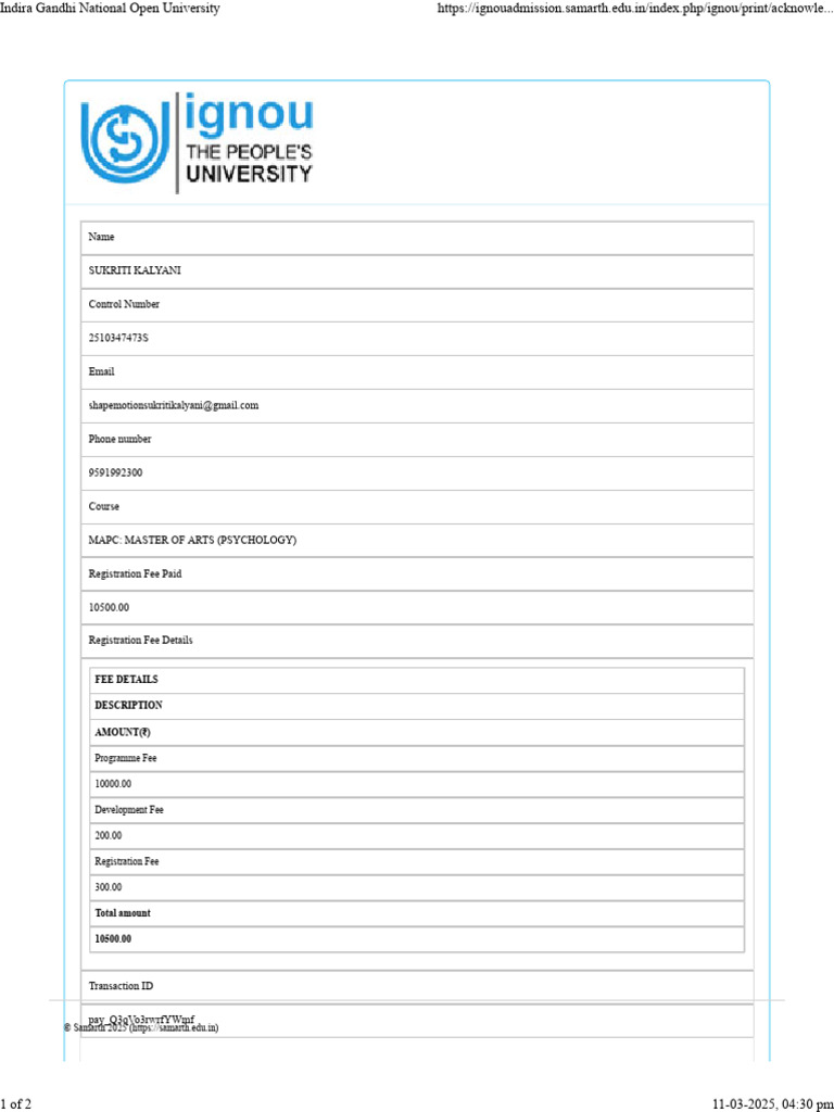 Indira Gandhi National Open University | PDF