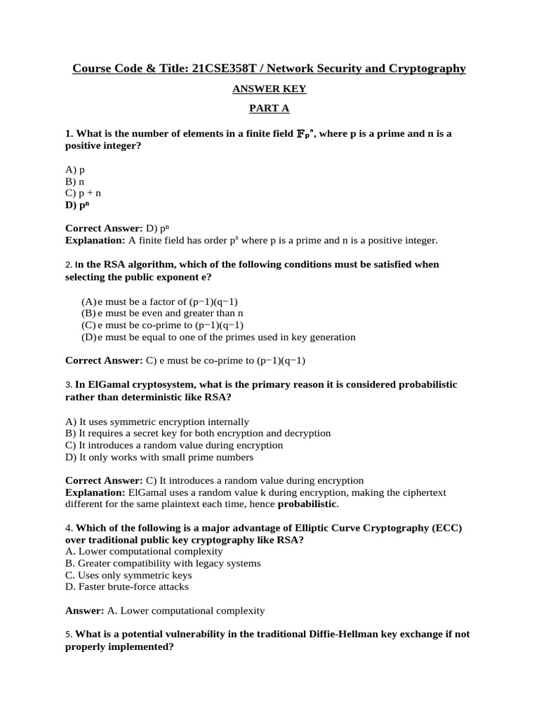 Network Security and Cryptography Exam Key | PDF | Public Key ...