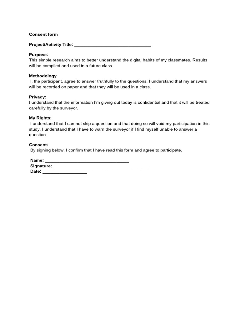 Digital Habits Research Consent Form | PDF