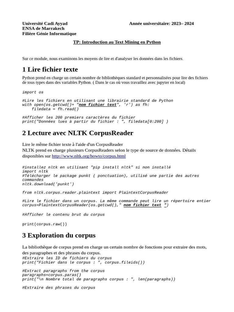 Introduction au Text Mining en Python | PDF | Fichier informatique ...