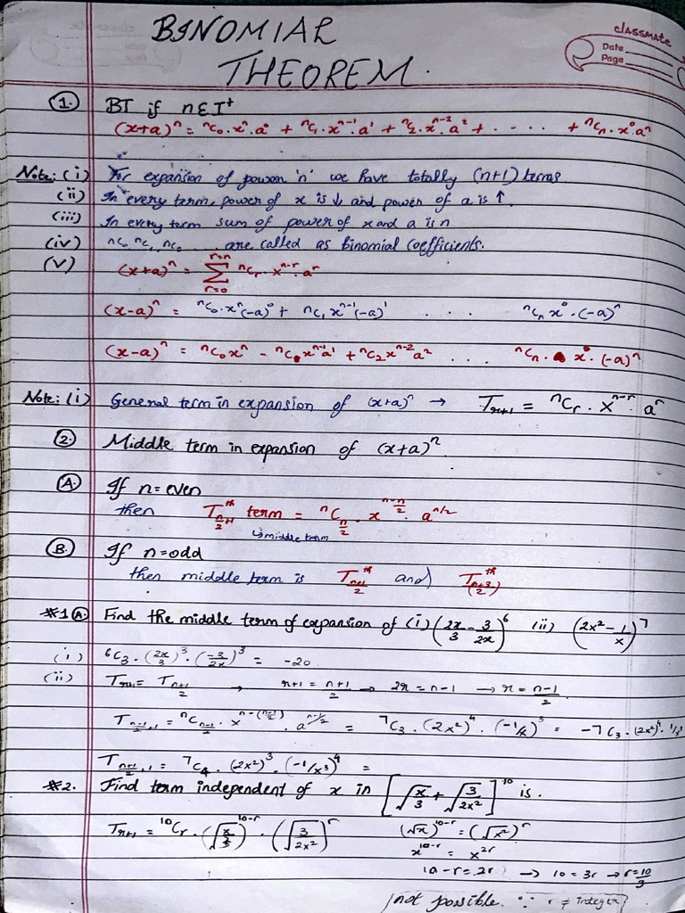Binomial Theorem Notes | PDF