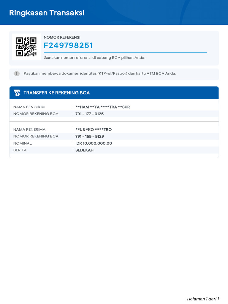 Ringkasan Transaksi Transfer BCA | PDF