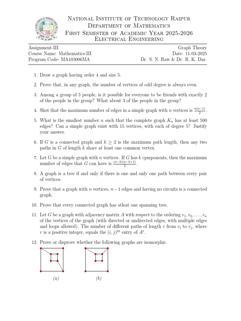 Graph Theory Assignment for EE Students | PDF | Vertex (Graph Theory ...