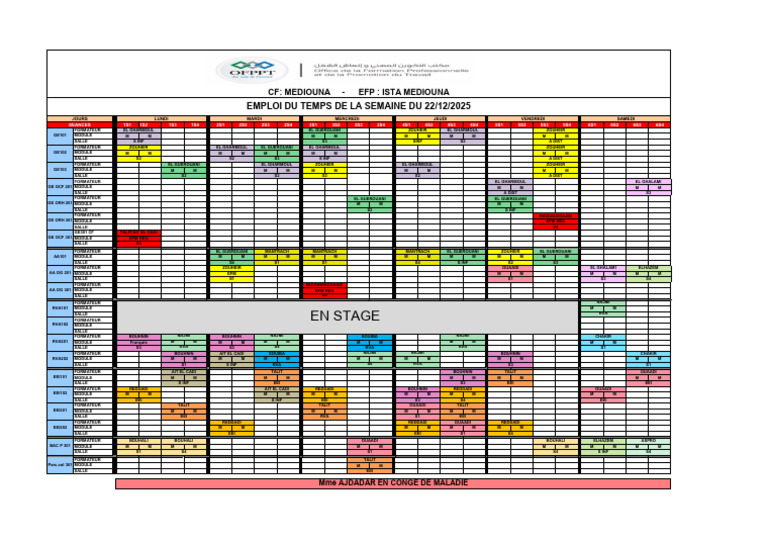 Emploi du temps semaine 22/12/2025 | PDF