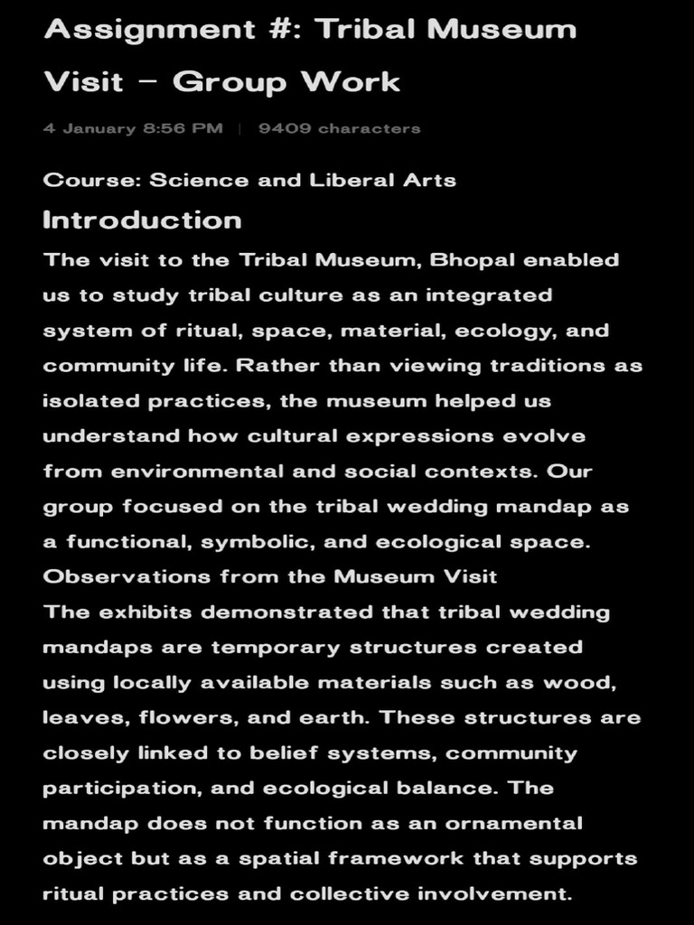 Assignment #- Tribal Museum Visit – Group Work | PDF