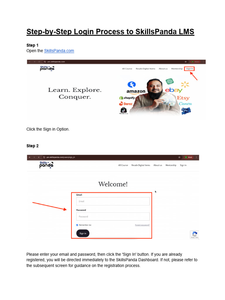 SkillsPanda LMS Login Guide | PDF