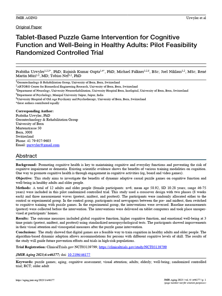 Puzzle Game Impact on Cognitive Health | PDF | Dependent And ...