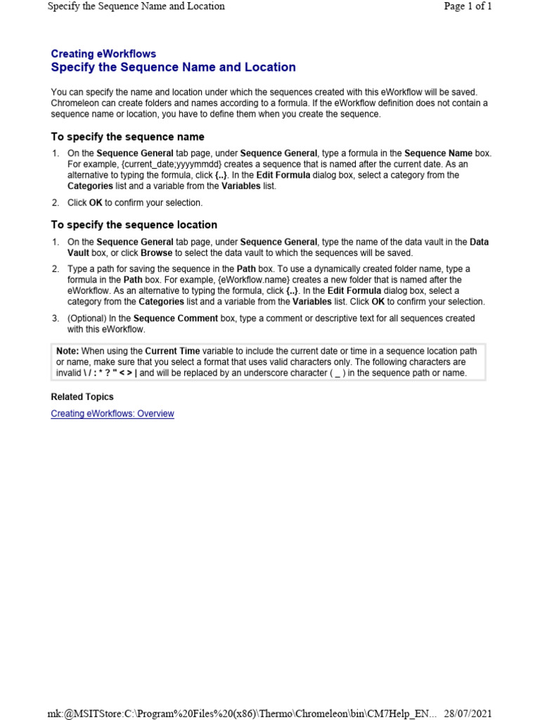 Specify Sequence Name and Location in eWorkflows | PDF