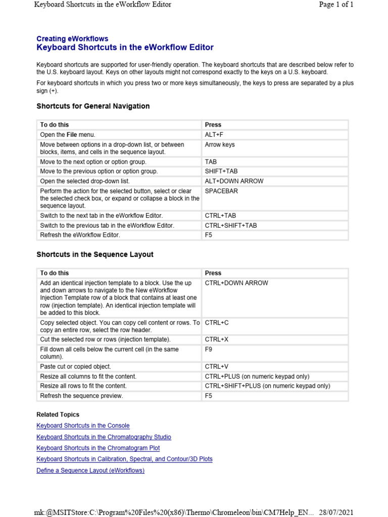 Keyboard Shortcuts in The EWorkflow Editor | PDF | Computer Keyboard ...