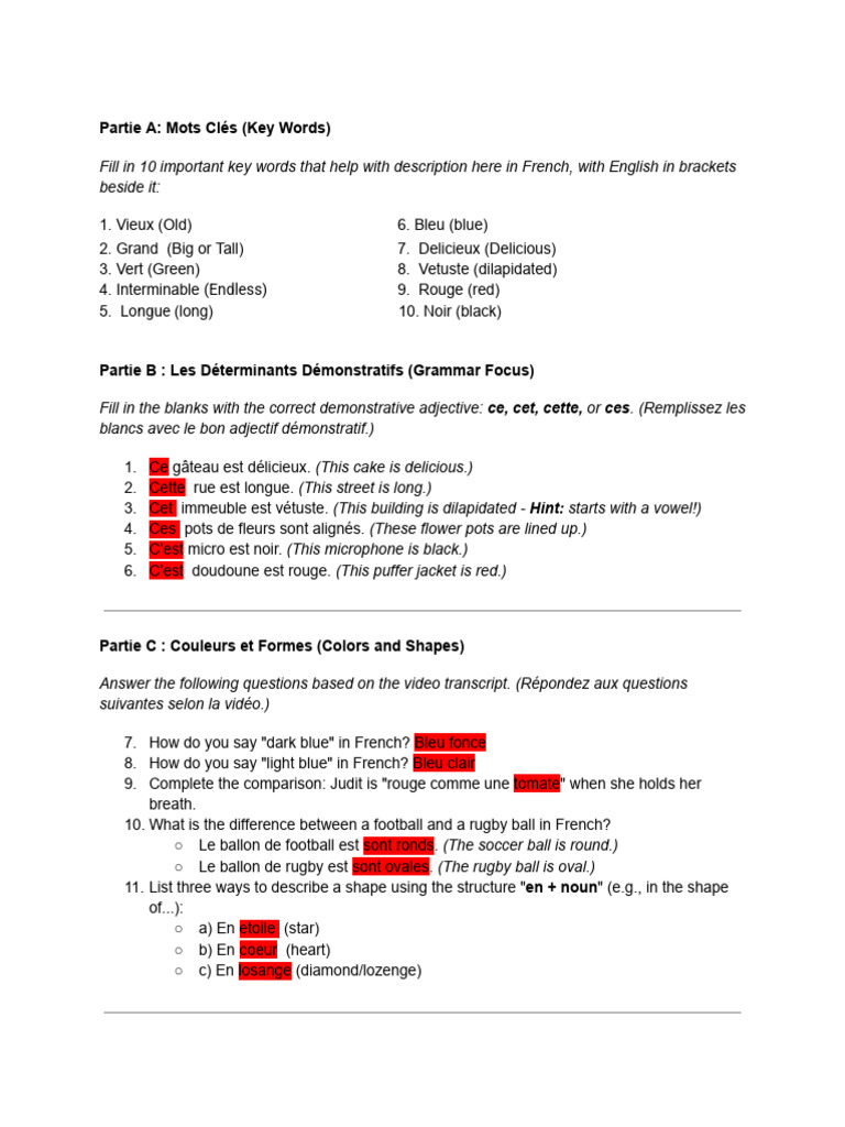 Mots clés et grammaire en français | PDF