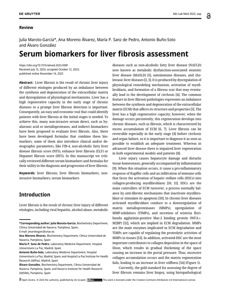 Serum Biomarkers for Liver Fibrosis | PDF | Cirrhosis | Alanine ...